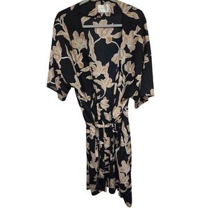 Maison Du Soir‎ Anthropologie Floral Print Kimono Robe Dress Tan Black Casual